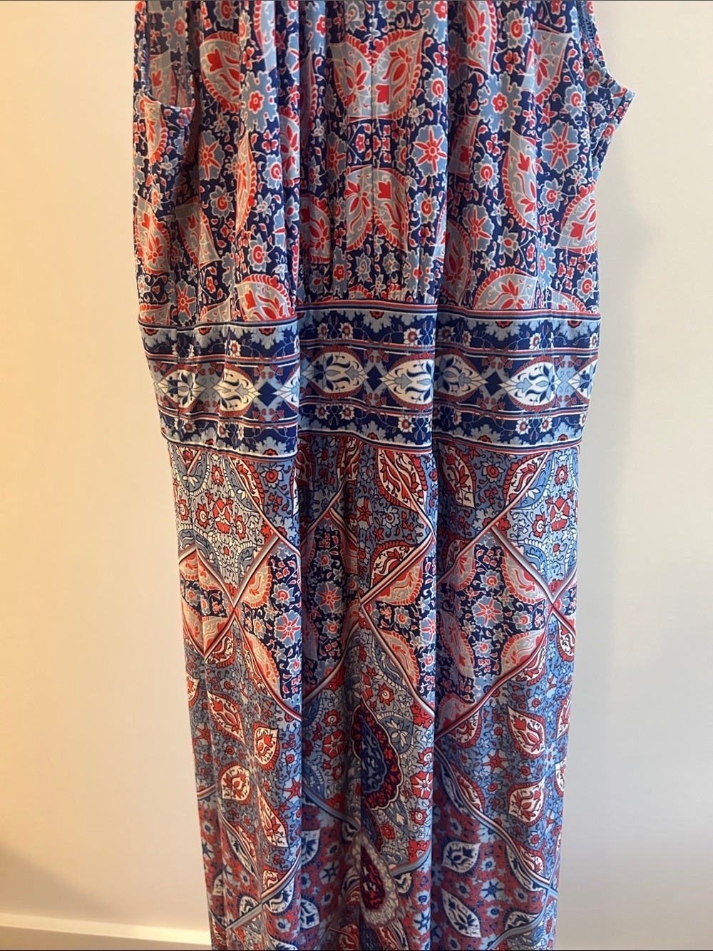 Printed Halter Maxi Dress in Blue and Coral - Picture 3 of 5
